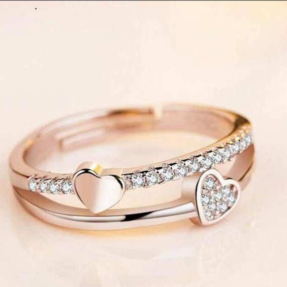 Brand New Concise Double Heart Ring - Picture 3 of 3